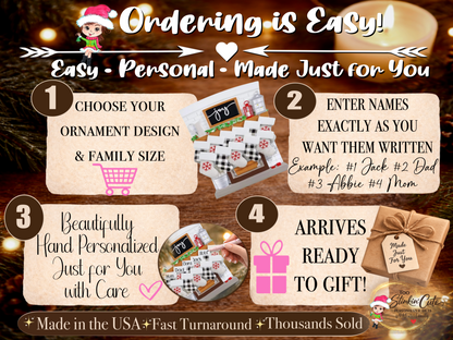 Personalized Fireplace Family Ornament | Custom Family of 11 Christmas Keepsake Gift