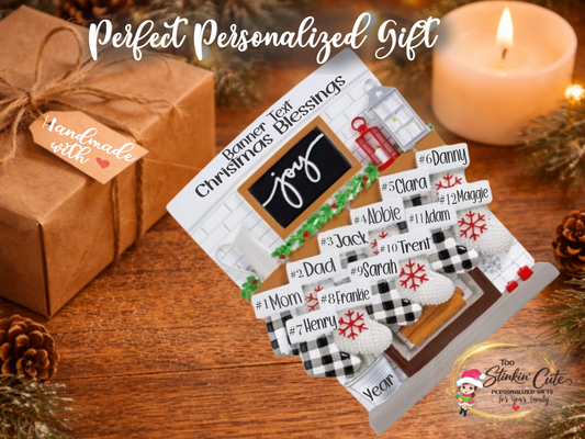 Personalized Fireplace Family Ornament | Custom Family of 12 Christmas Keepsake Gift