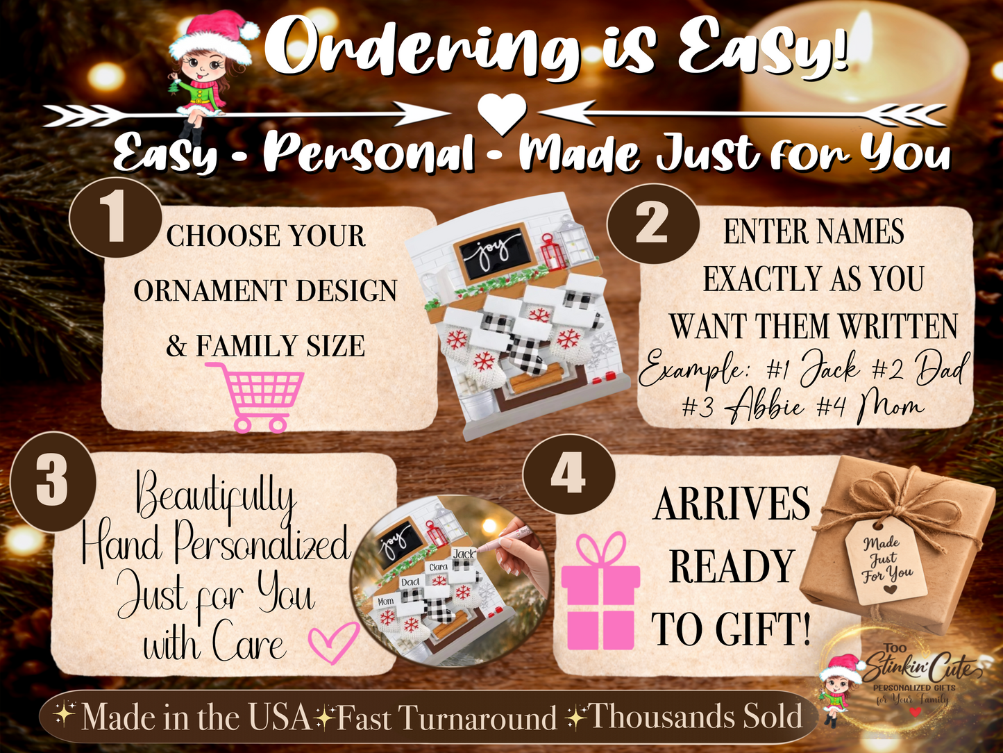 Personalized Fireplace Family Ornament | Custom Family of 7 Christmas Keepsake Gift