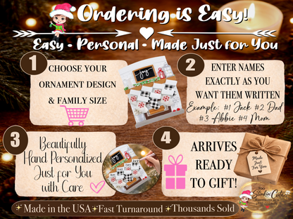 Personalized Fireplace Family Ornament | Custom Family of 7 Christmas Keepsake Gift