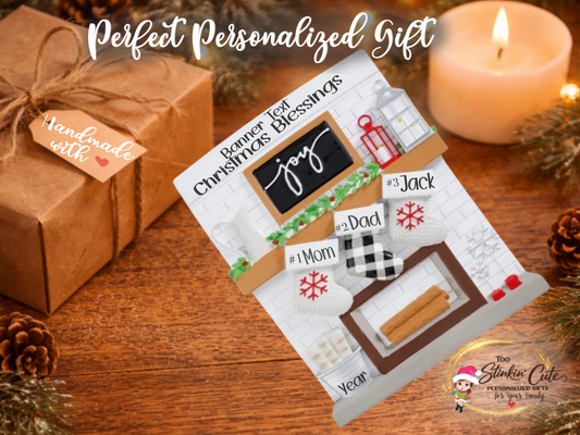 Personalized Fireplace Family Ornament | Custom Family of 3 Christmas Keepsake Gift