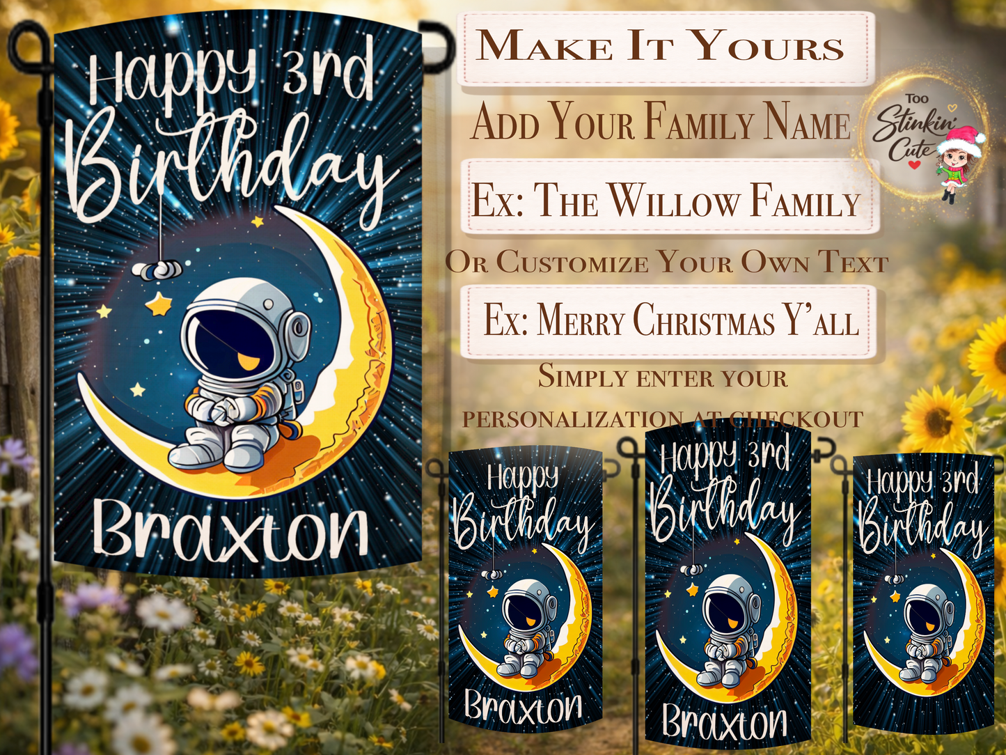 Custom space birthday yard flag for kids birthday party decor