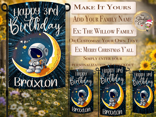 Custom space birthday yard flag for kids birthday party decor