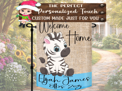 Cute zebra nursery welcome home baby boy keepsake flag