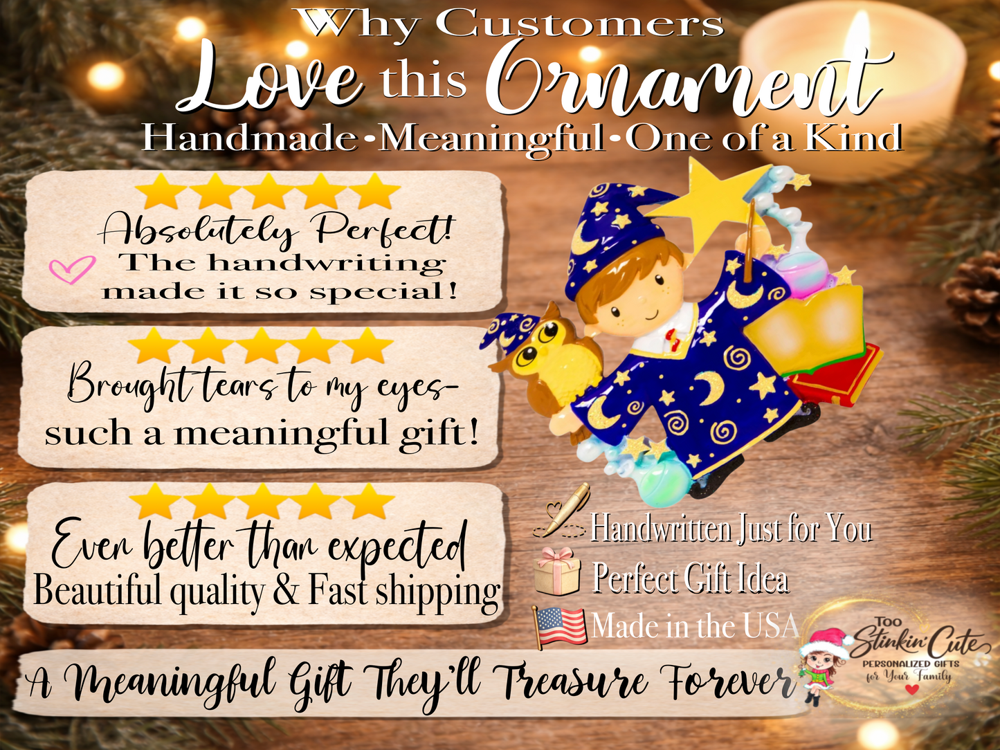 Personalized Boy Wizard Ornament | Custom Name & Year Christmas Keepsake Gift