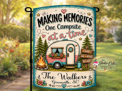 Family Campsite and Campfire Garden Flag