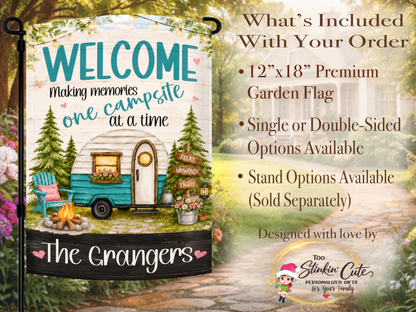 welcome campsite family name garden flag