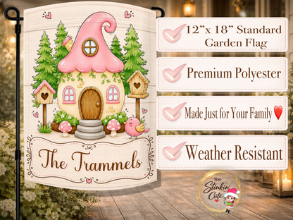 Personalized Pink Mushroom House Flag