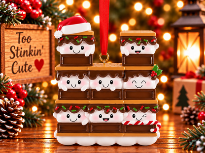 Middle row of three marshmallow characters with a holly and red berry accent on the right.