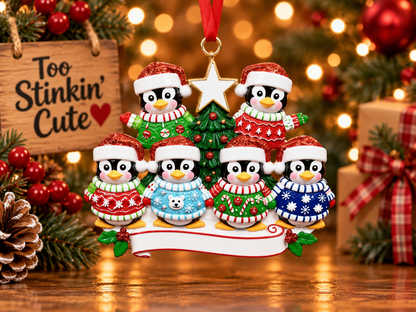 Personalized resin family ornament created as a meaningful Christmas gift for six people.