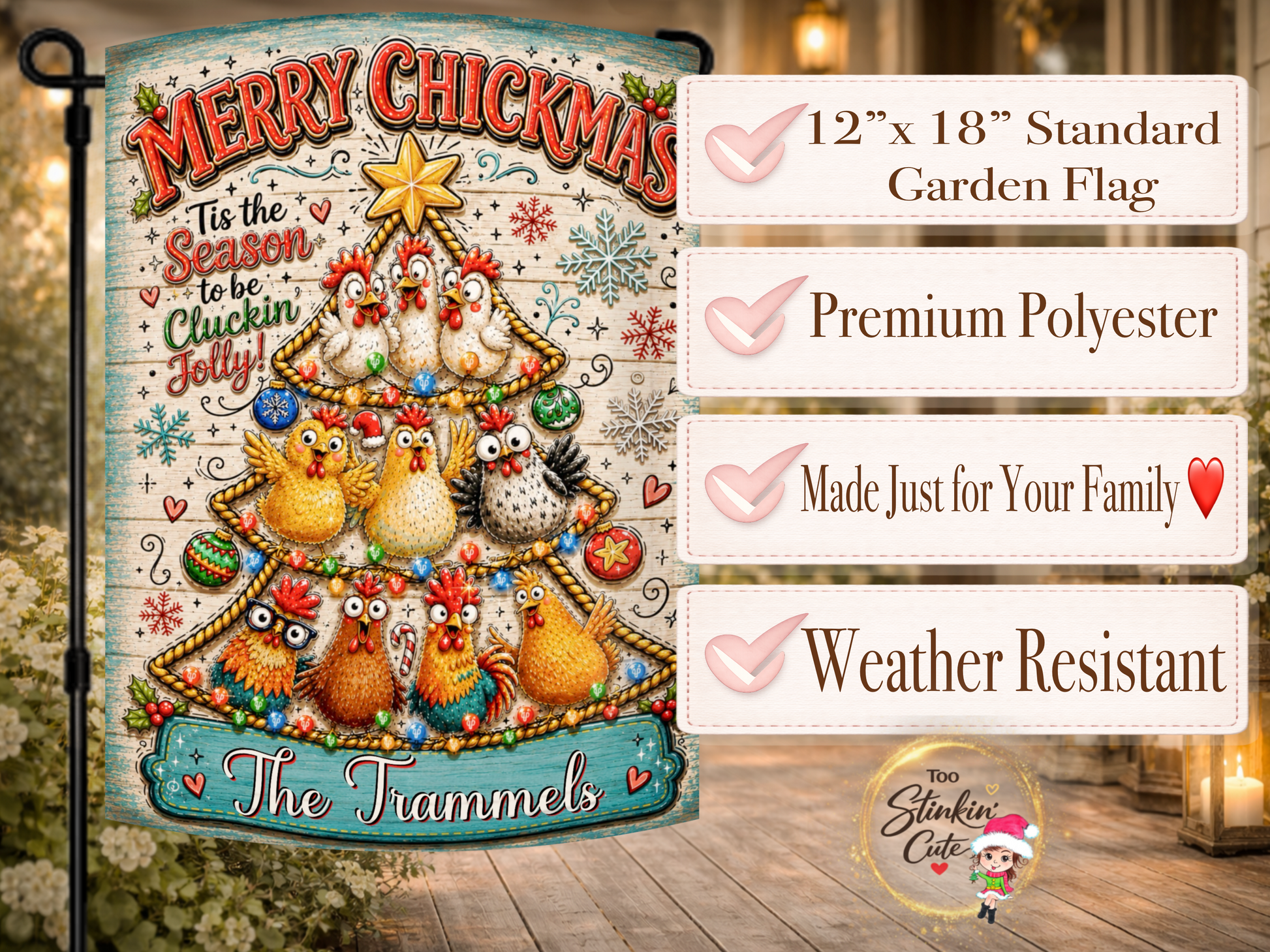 Custom Family Name Holiday Chicken Flag