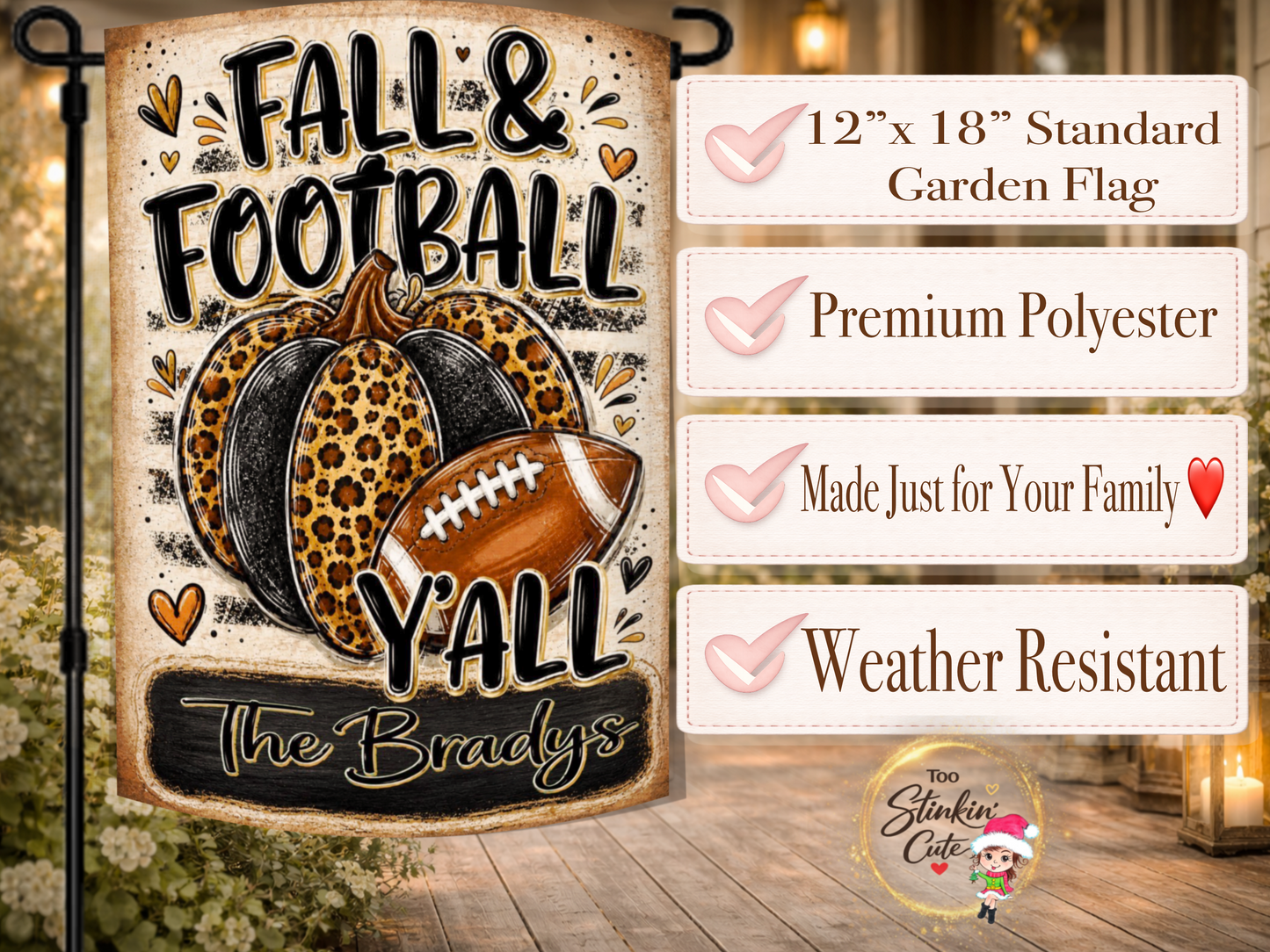 Personalized leopard pumpkin garden flag designed for football season