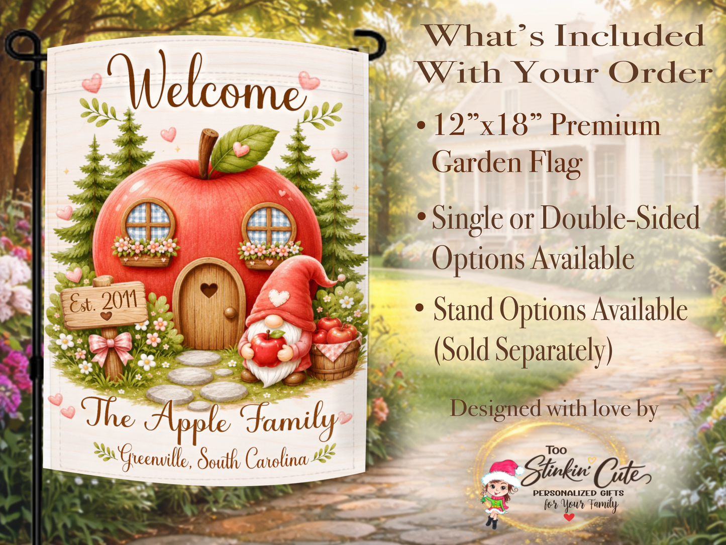 gnome apple house welcome garden flag