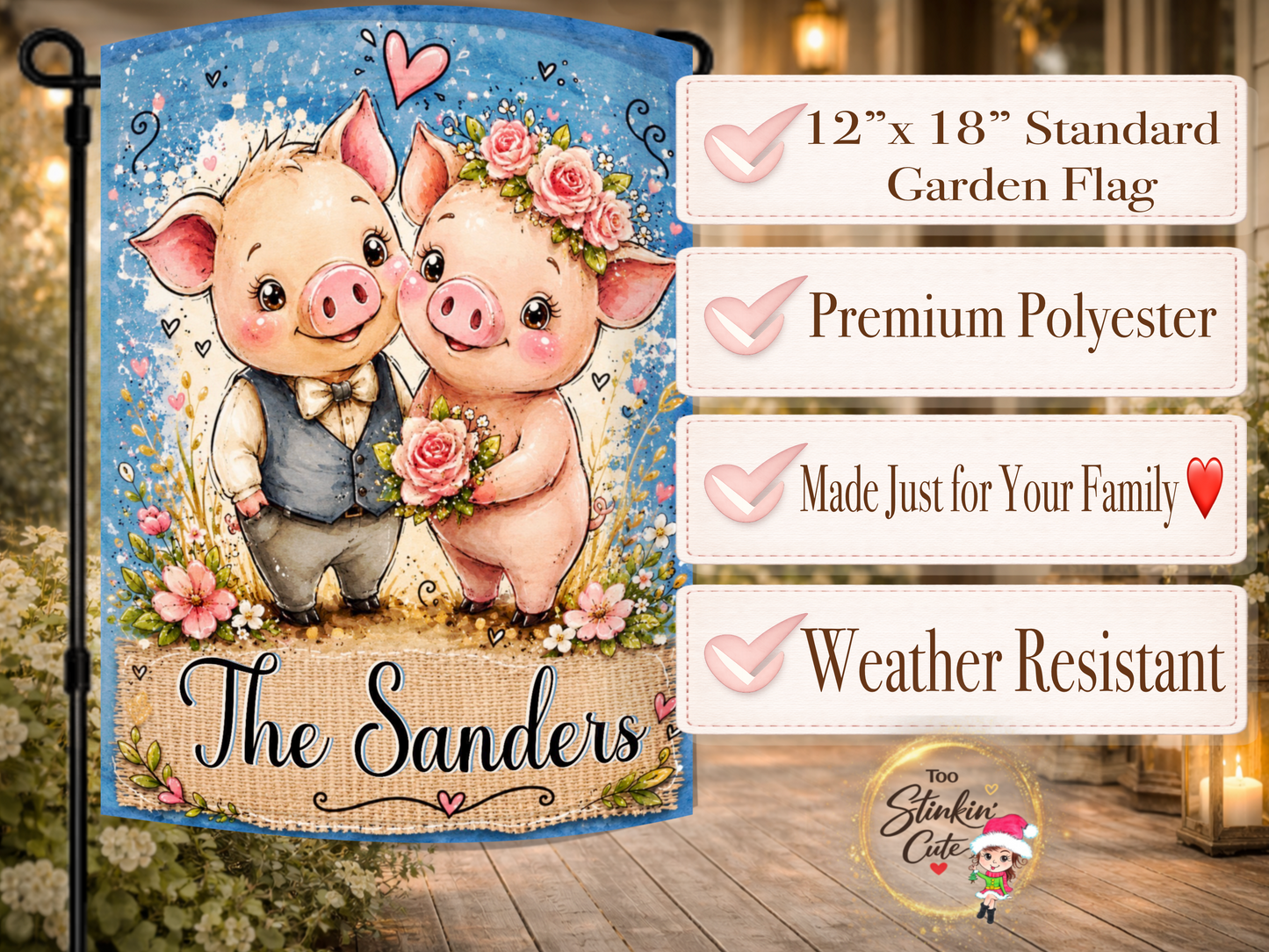 Pig Bride and Groom Garden Flag