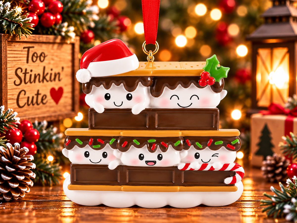 Three lower marshmallow characters with red and green sprinkles and a red and white candy cane.