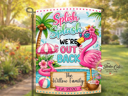 Custom flamingo pool flag with established year.