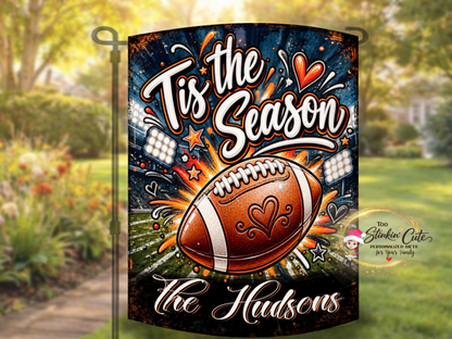 Personalized ’Tis the Season outdoor flag for football season decorating