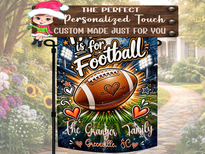 Custom hometown football flag personalized for a sports-loving family