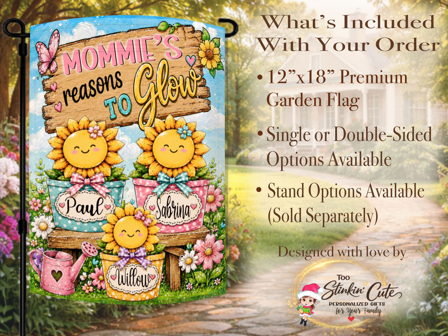 Reasons to Glow personalized sunflower outdoor garden flag