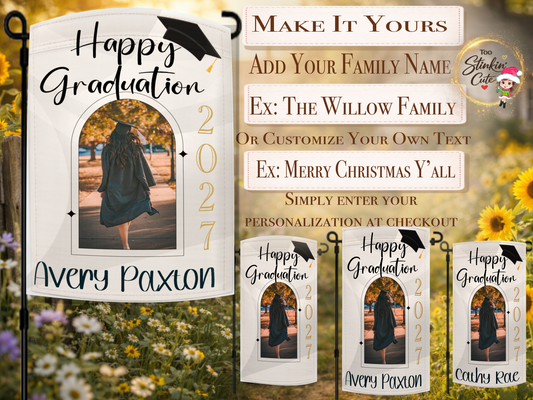 Custom class of 2027 graduation yard flag with personalized photo