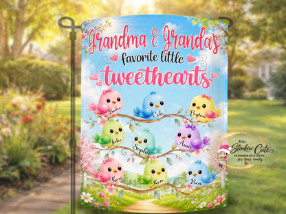 Colorful bird keepsake garden flag for Grandma and Grandpa