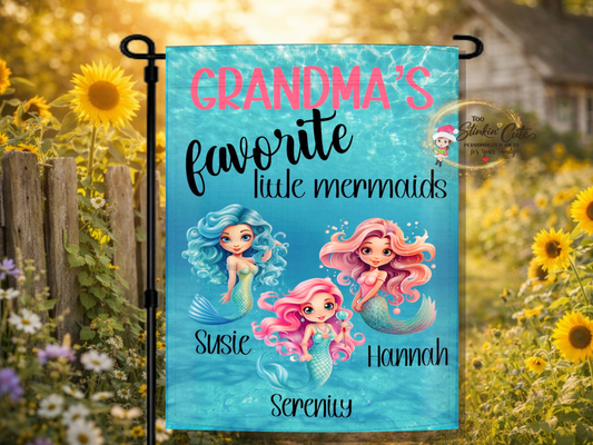 Grandma’s favorite little mermaids personalized garden flag