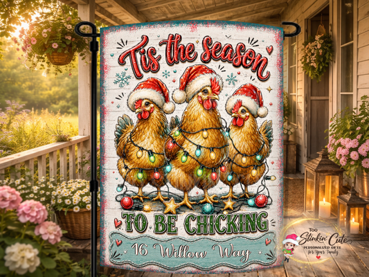 Personalized Christmas Chicken Address Garden Flag