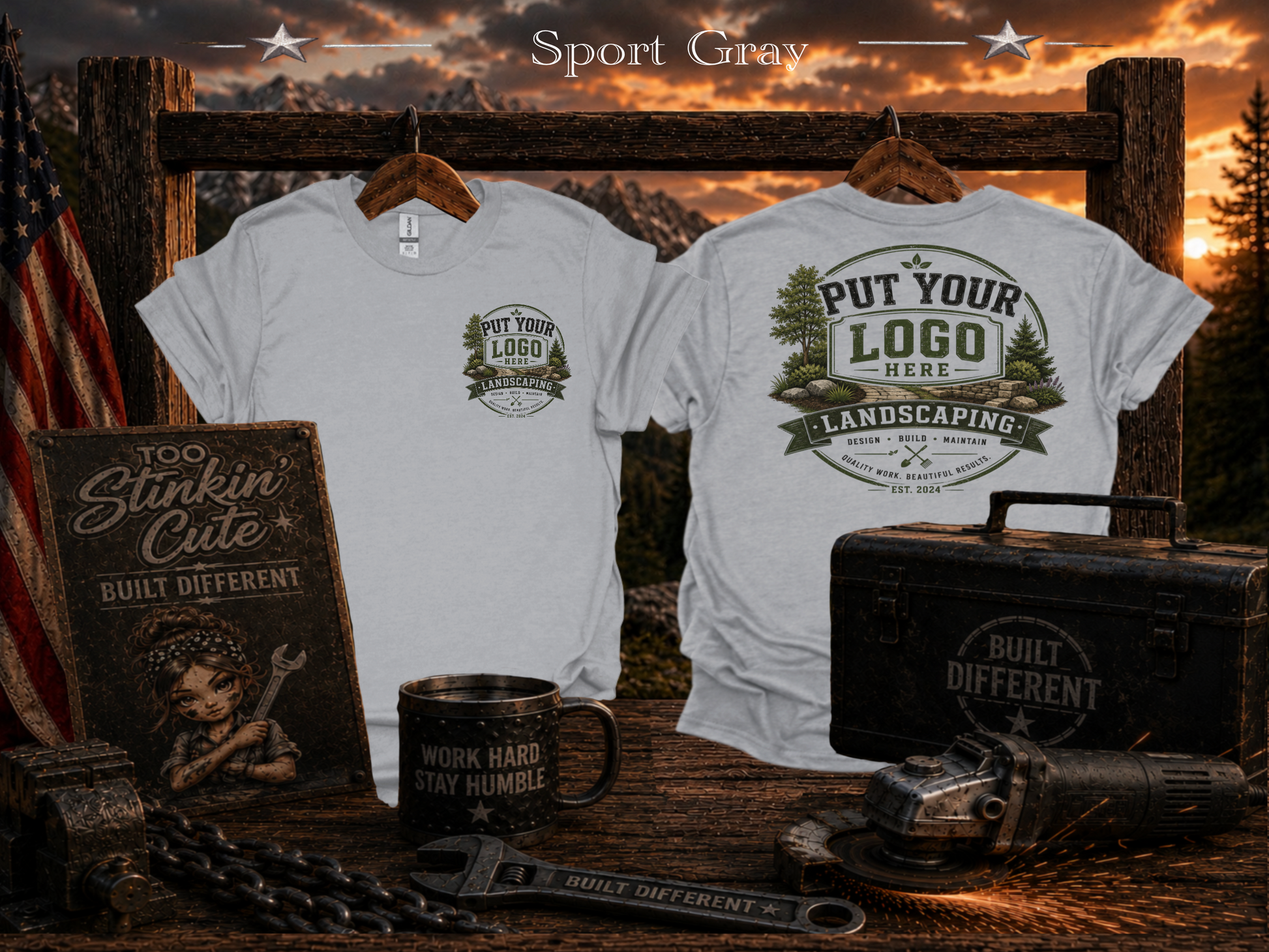 Custom landscaping company logo shirt front and back
