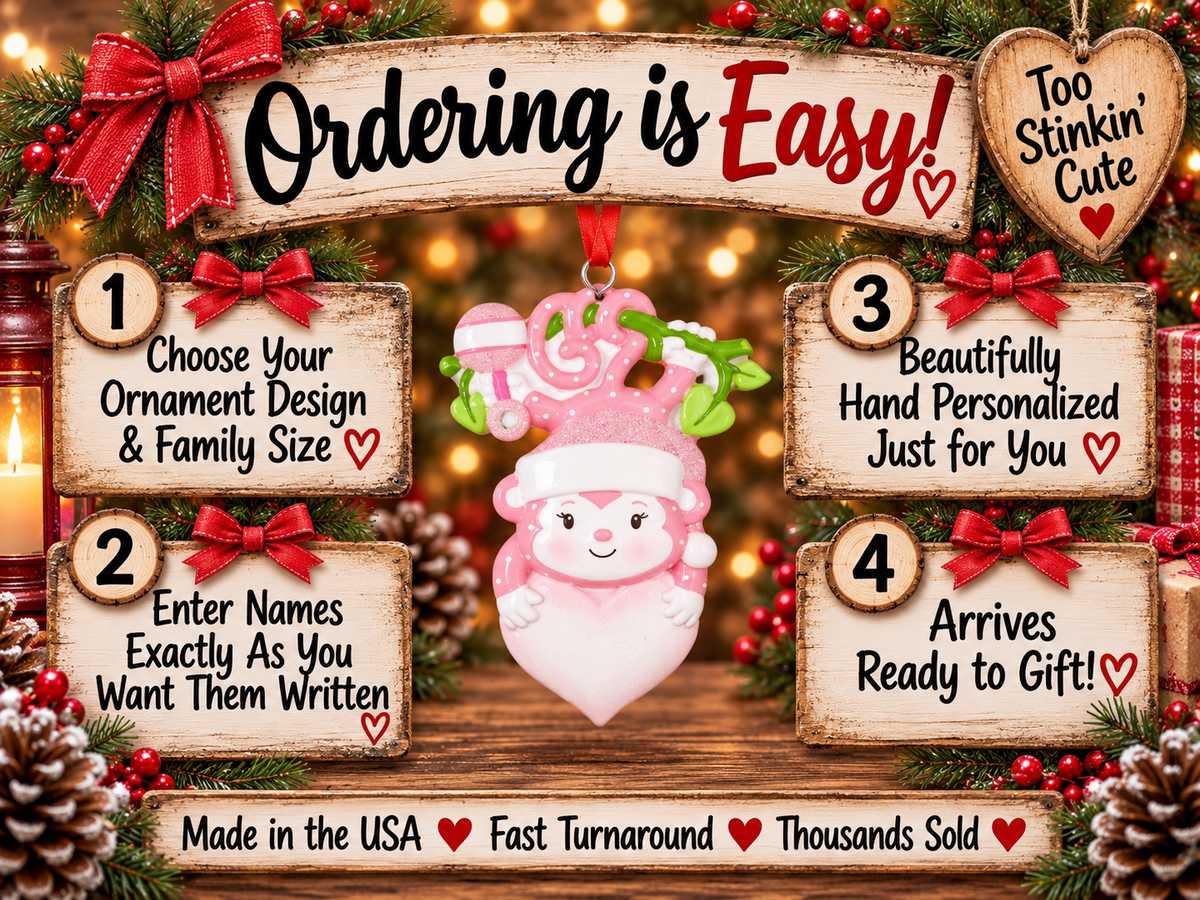 Pink Baby’s First Christmas keepsake ornament with an optional year