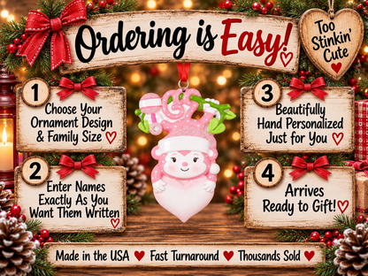 Pink Baby’s First Christmas keepsake ornament with an optional year