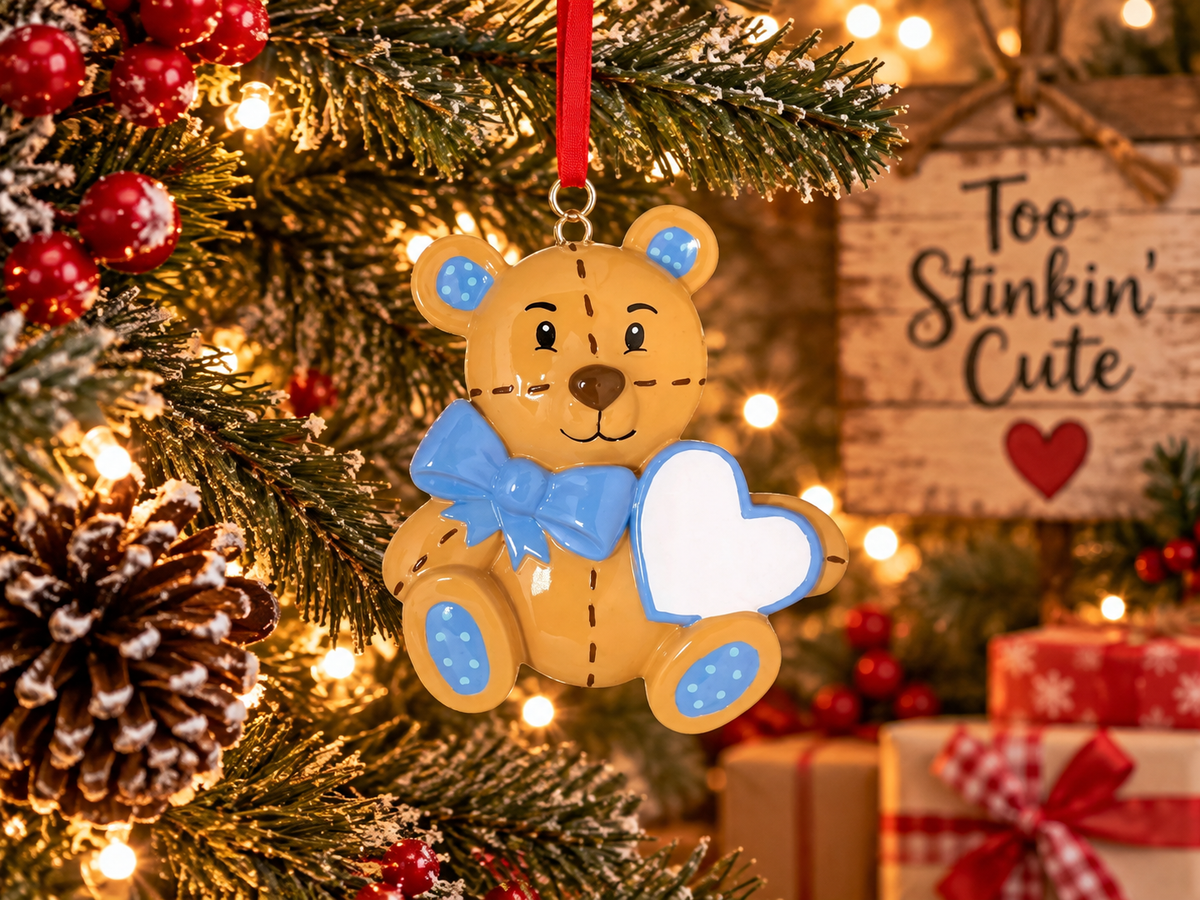 Personalized Christmas gift for a son or grandson featuring a cute bear