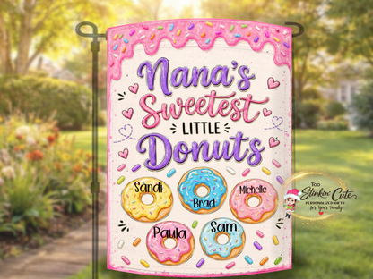 Custom grandchild name garden flag designed as a thoughtful gift for Nana