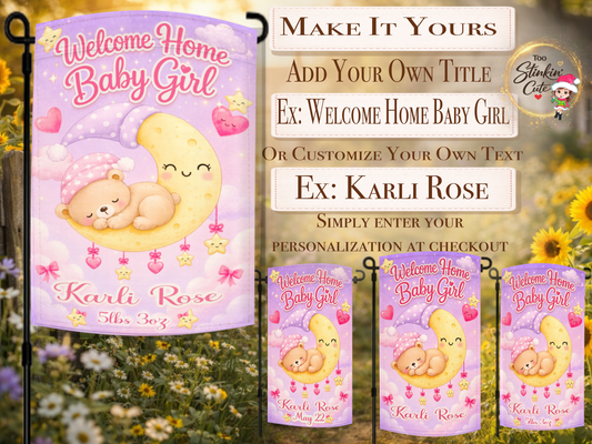 custom newborn baby girl birth announcement flag