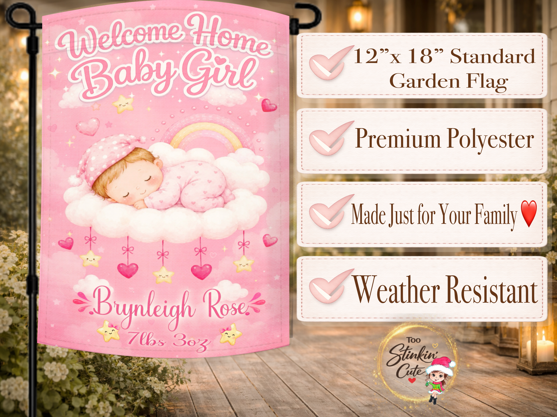 pink rainbow baby girl personalized yard flag