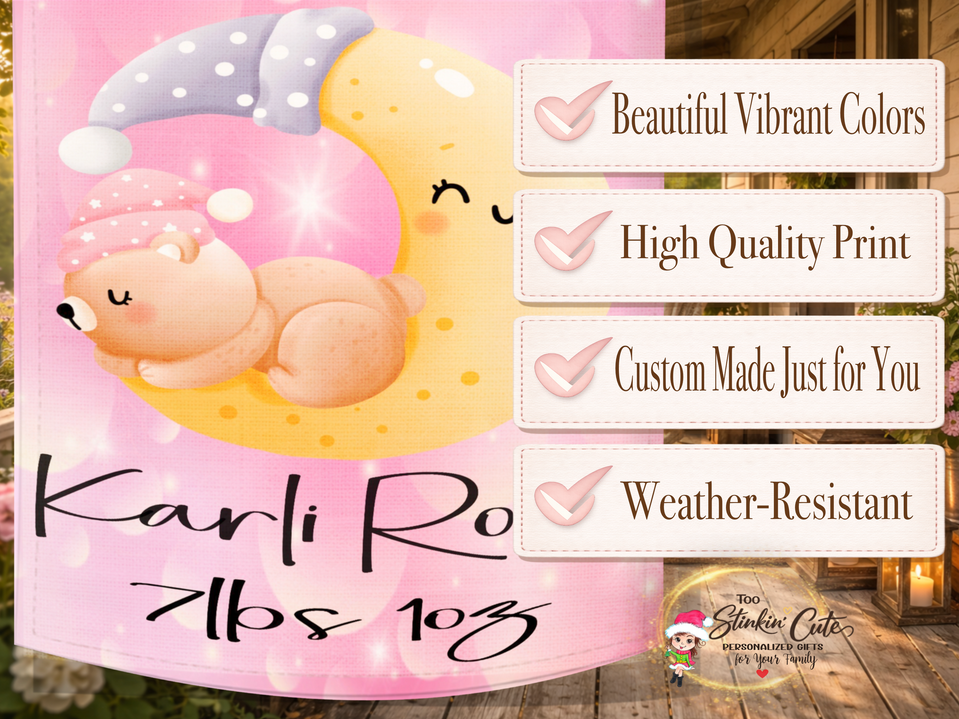 Personalized newborn keepsake garden flag for baby girl homecoming