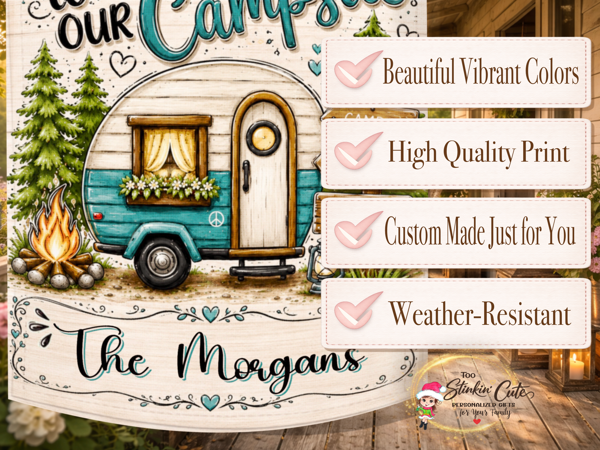 Personalized Retro Camper Welcome Flag