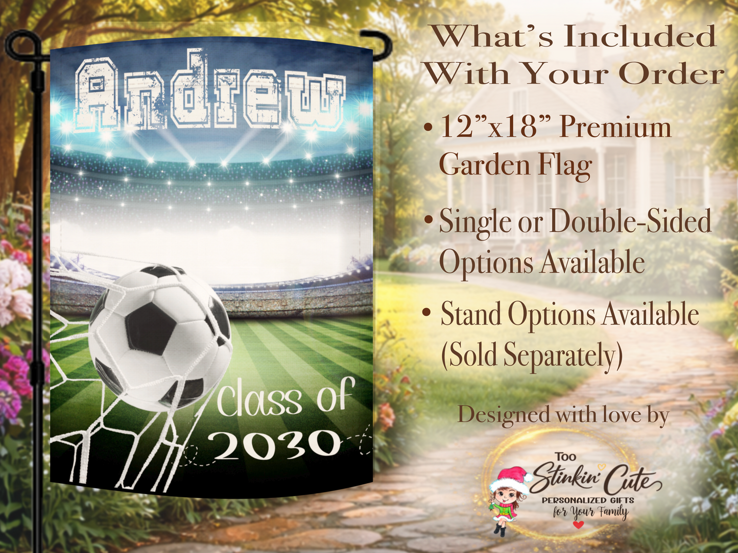 Soccer class of 2030 personalized outdoor graduation flag