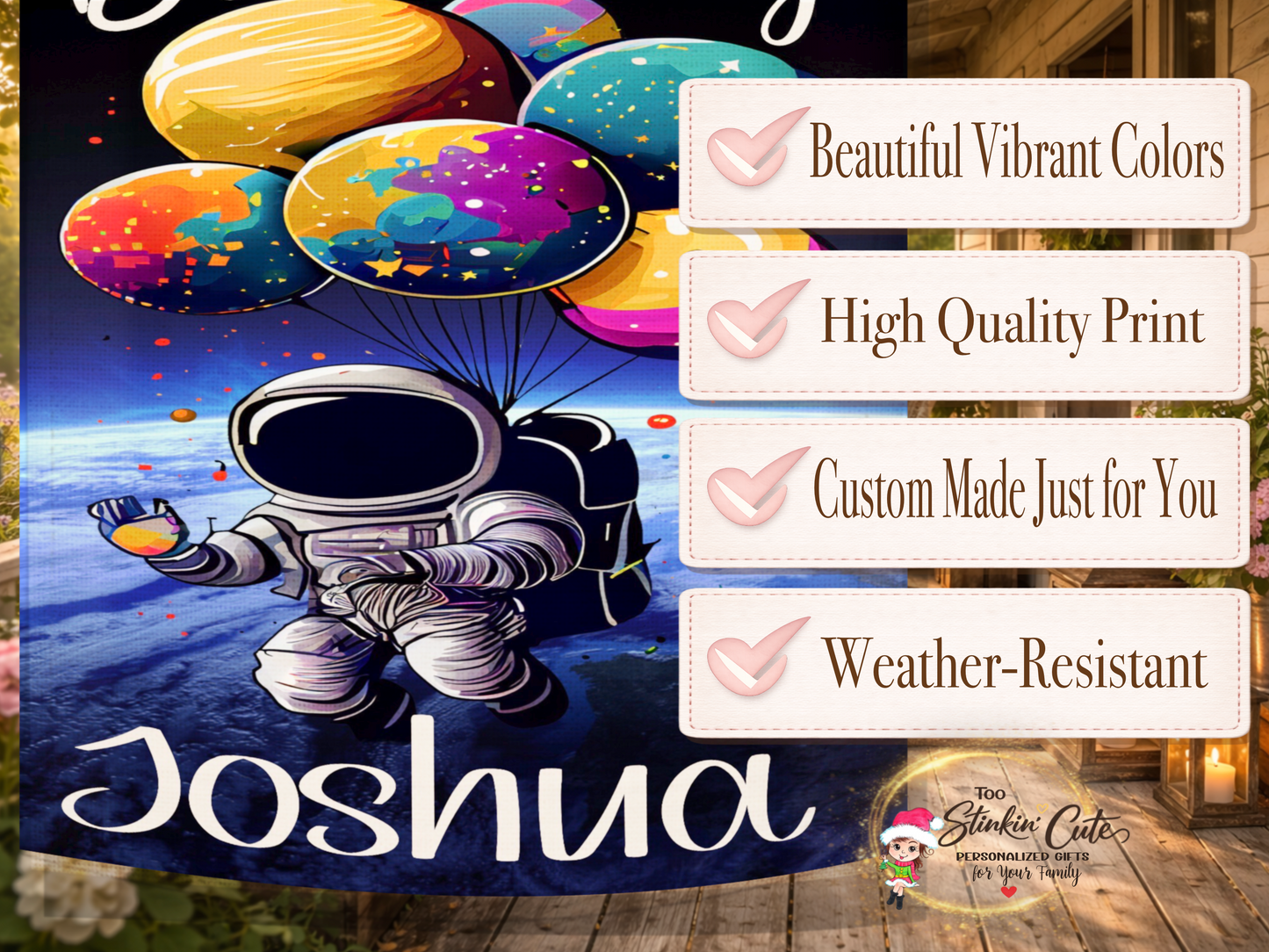 Kids astronaut birthday yard decoration with colorful balloon space design