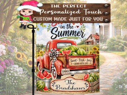 Custom watermelon farmhouse garden flag for front porch decor