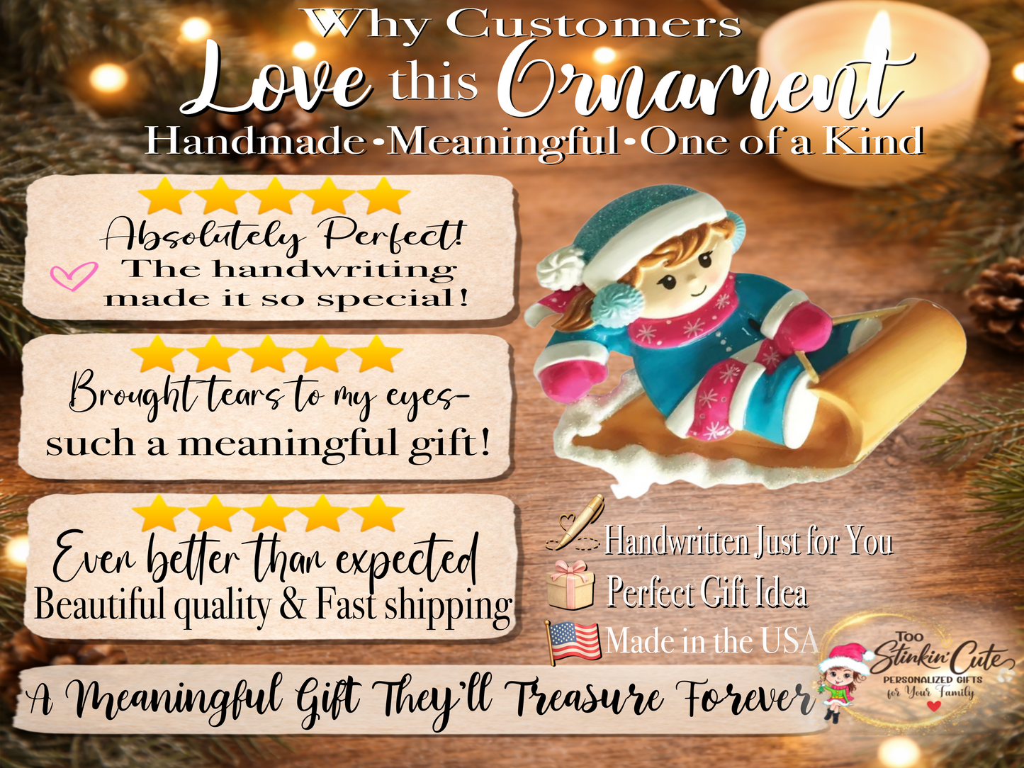 Personalized Sledding Girl Ornament | Custom Winter Christmas Keepsake Gift