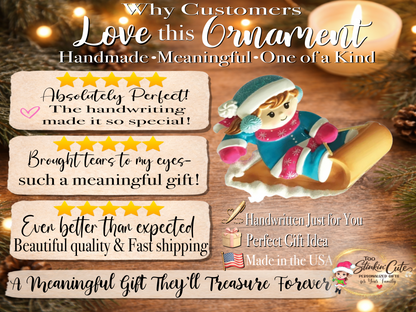 Personalized Sledding Girl Ornament | Custom Winter Christmas Keepsake Gift