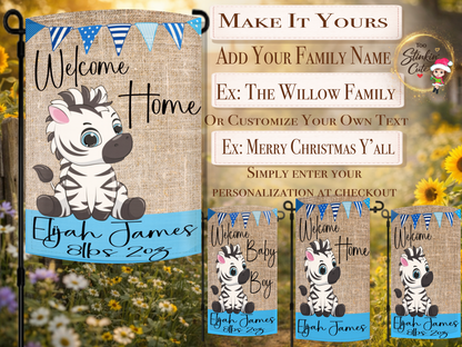 Custom newborn baby boy yard flag featuring safari zebra design
