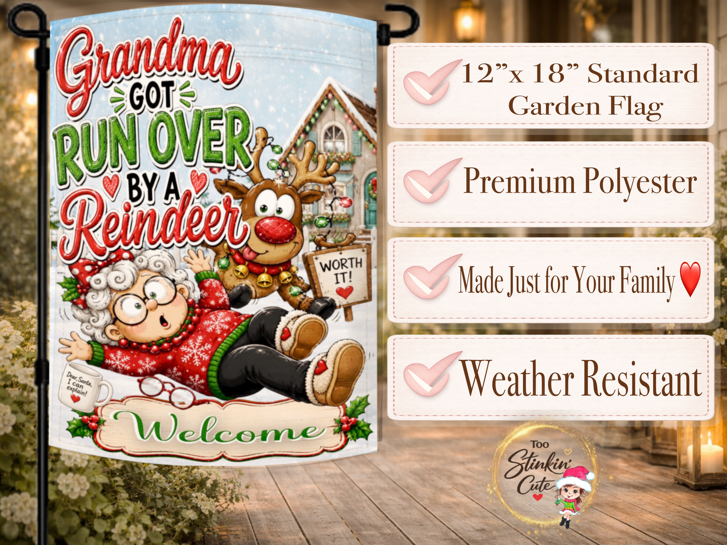 Humorous holiday garden flag for Christmas decorating