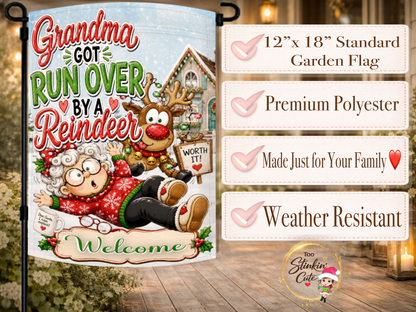 Humorous holiday garden flag for Christmas decorating