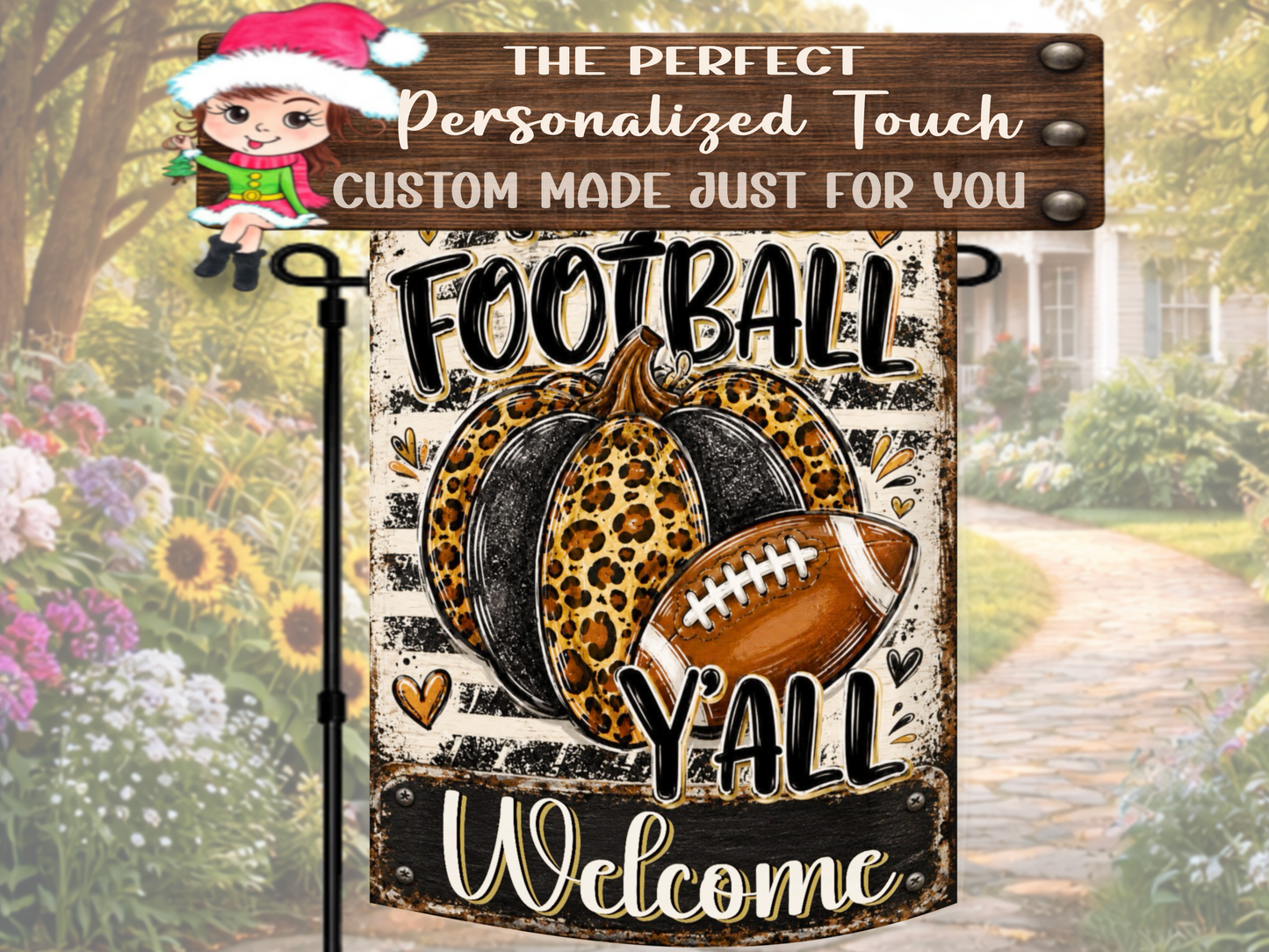 Farmhouse football welcome flag for autumn porch and garden decorating
