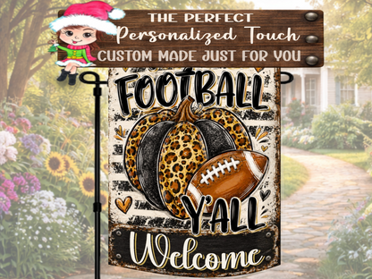 Farmhouse football welcome flag for autumn porch and garden decorating