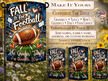 Fall football porch flag customized with your family name, city and state