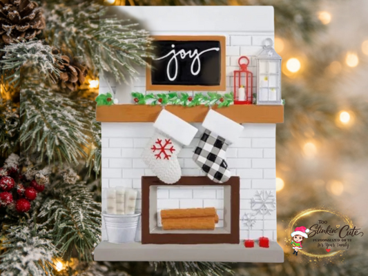 Personalized Fireplace Couple Ornament | Custom Family of 2 Christmas Keepsake Gift