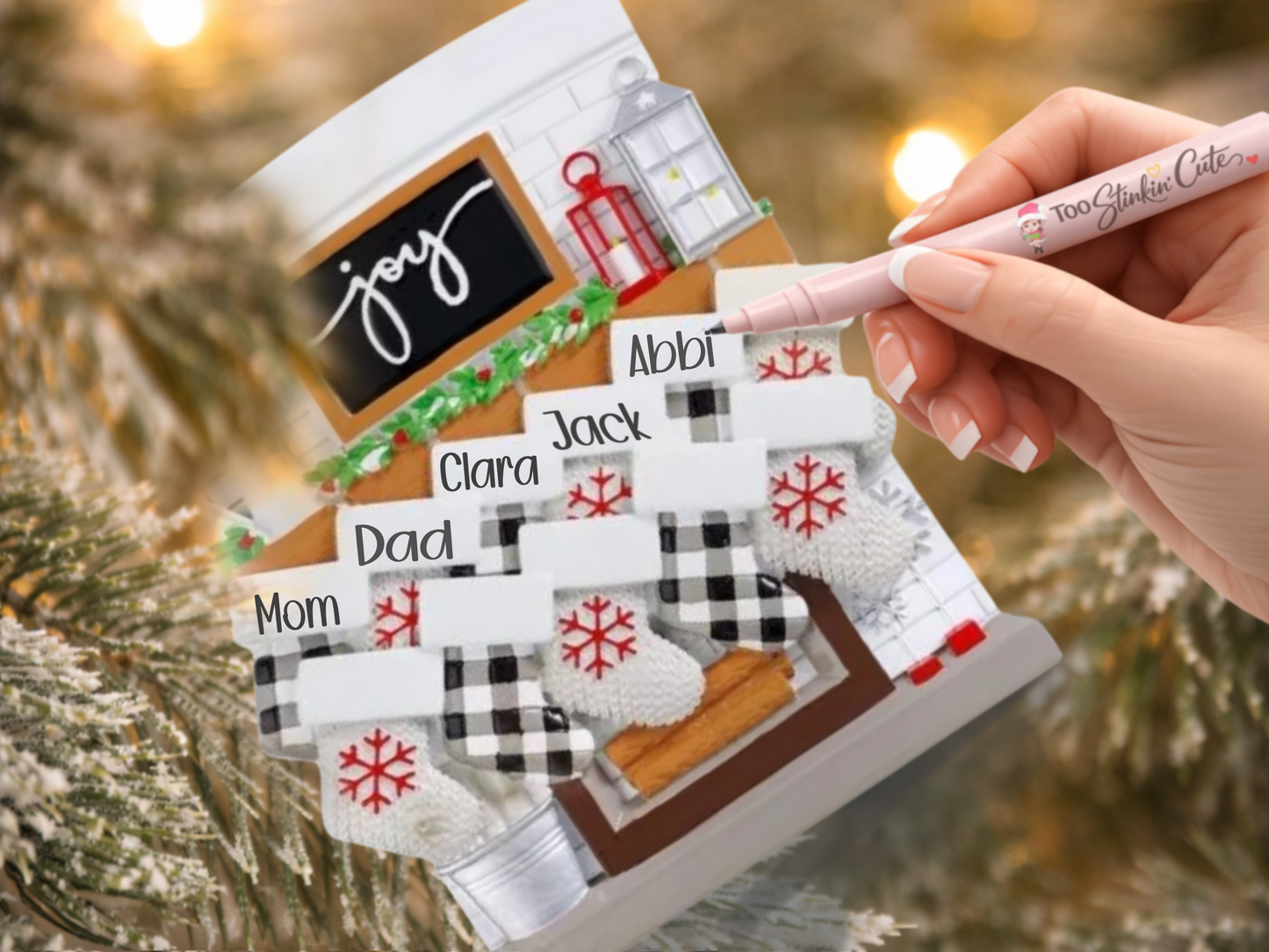 Personalized Fireplace Family Ornament | Custom Family of 11 Christmas Keepsake Gift