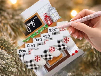 Personalized Fireplace Family Ornament | Custom Family of 12 Christmas Keepsake Gift